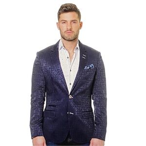 MACEOO Socrate Cabriole Black Blue Jacquard Blazer sz 48/7 EU (fits like US 38R)